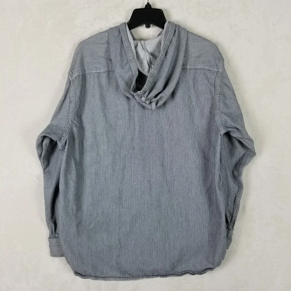 Levi's Hooded Button Down Mens XL Blue White Hickory Stripe Workwear Utility